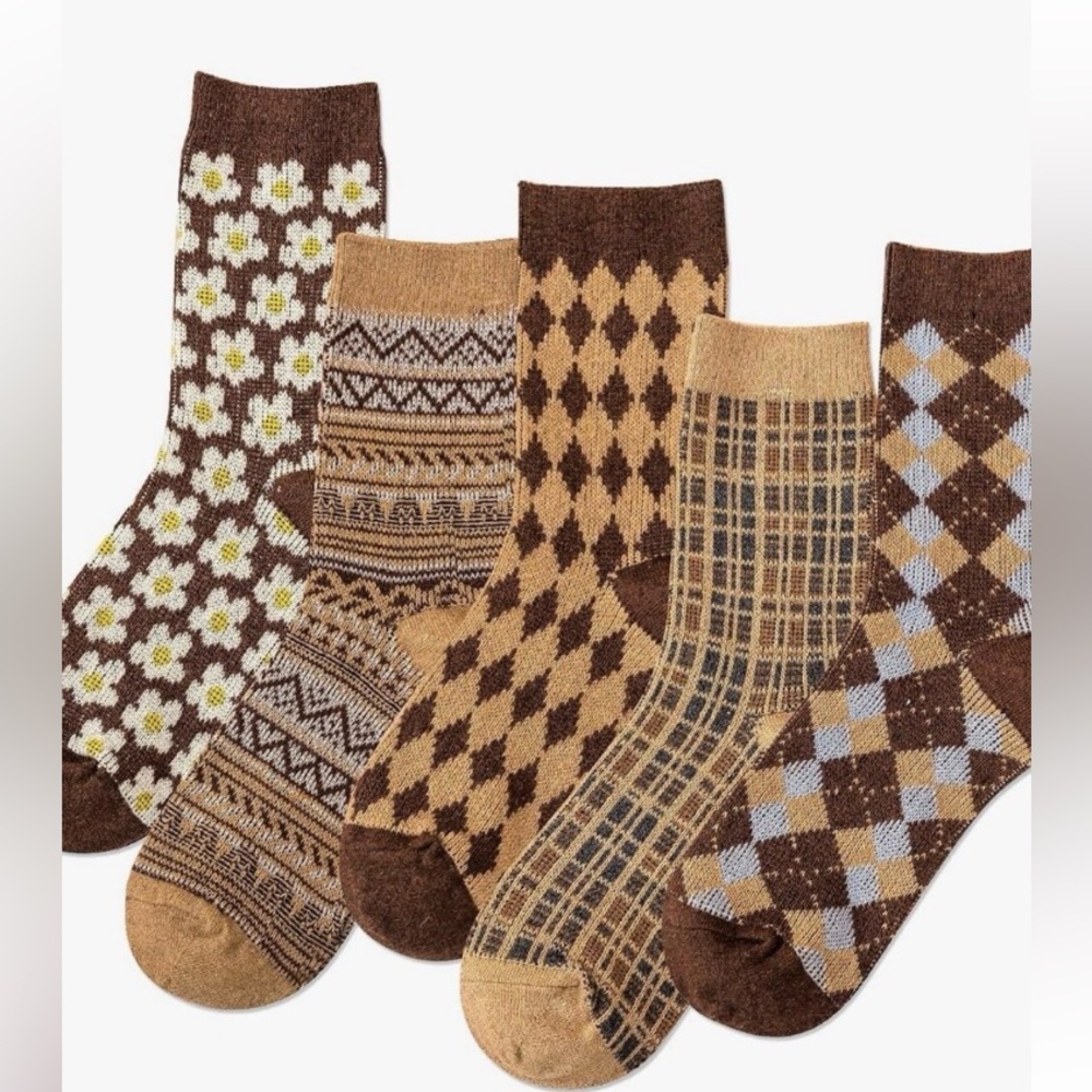 NEW 5 Pairs Womens Pretty Vintage Wool Socks Unique Print Design